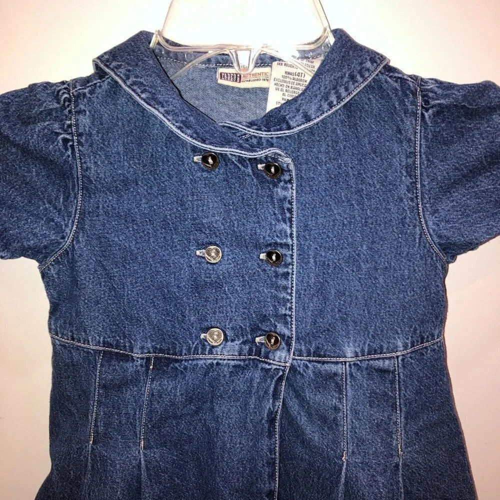 Vintage Faded Glory Girl Toddler Sz 4T Blue Denim Jean Sailor Dress 4th July USA